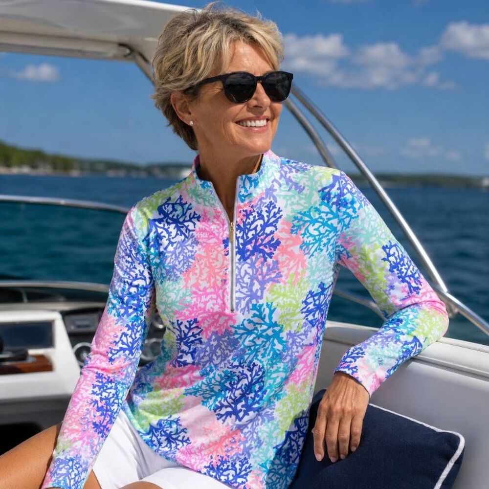 Anthony's Womens Resort Wear Long Sleeve UPF 50 Coral Reef Print Sun Shirt Small